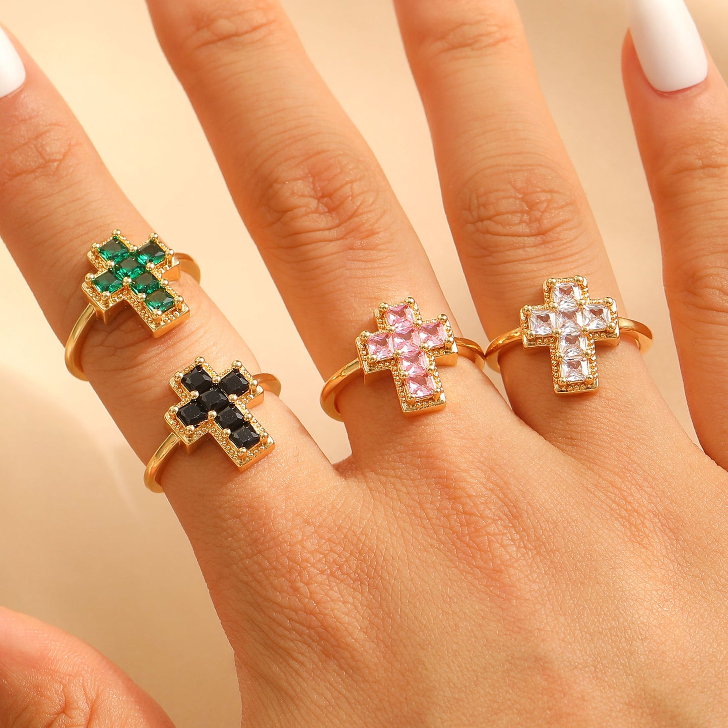 Color Zircon Cross Open Adjustable Female Affordable Ring