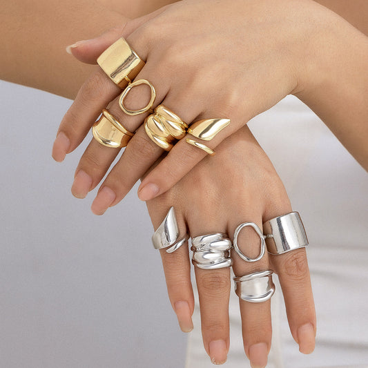 Geometric Design Set Knuckle Metallic Niche Rings