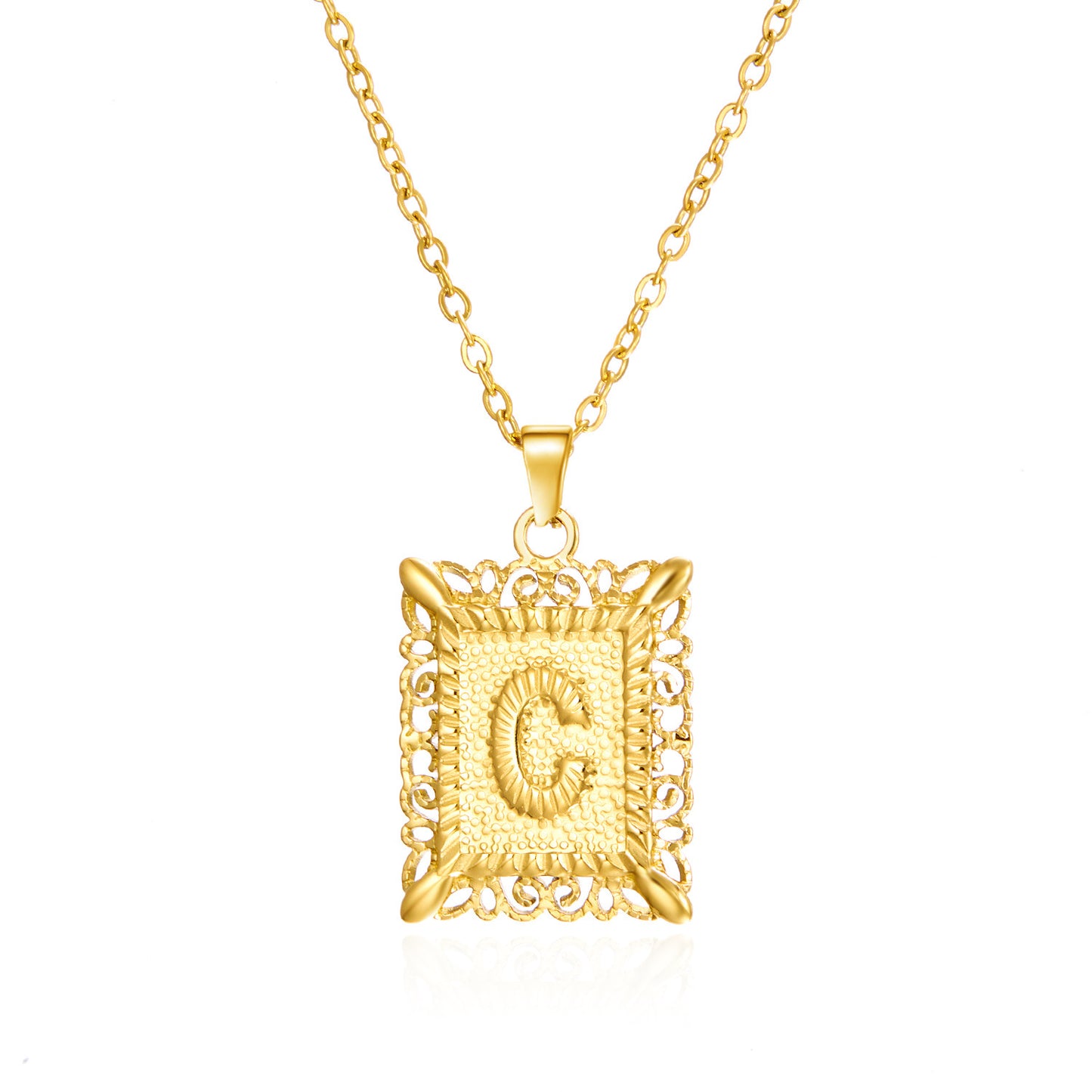 Stainless Steel Letter Hollow Square Titanium Necklaces