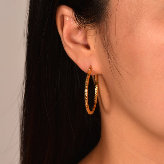 Women's Gold-plated Dense Emboss Round High-grade Titanium Steel Earrings