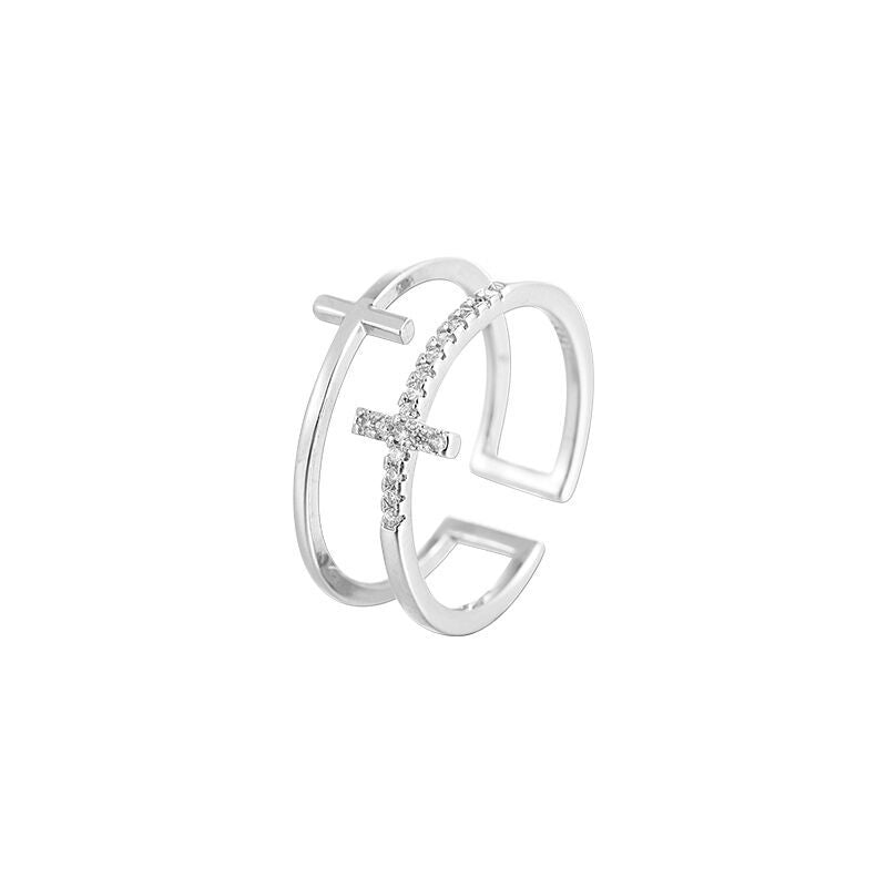 Double Layer Cross Female Korean Style Cool Trendy Rings