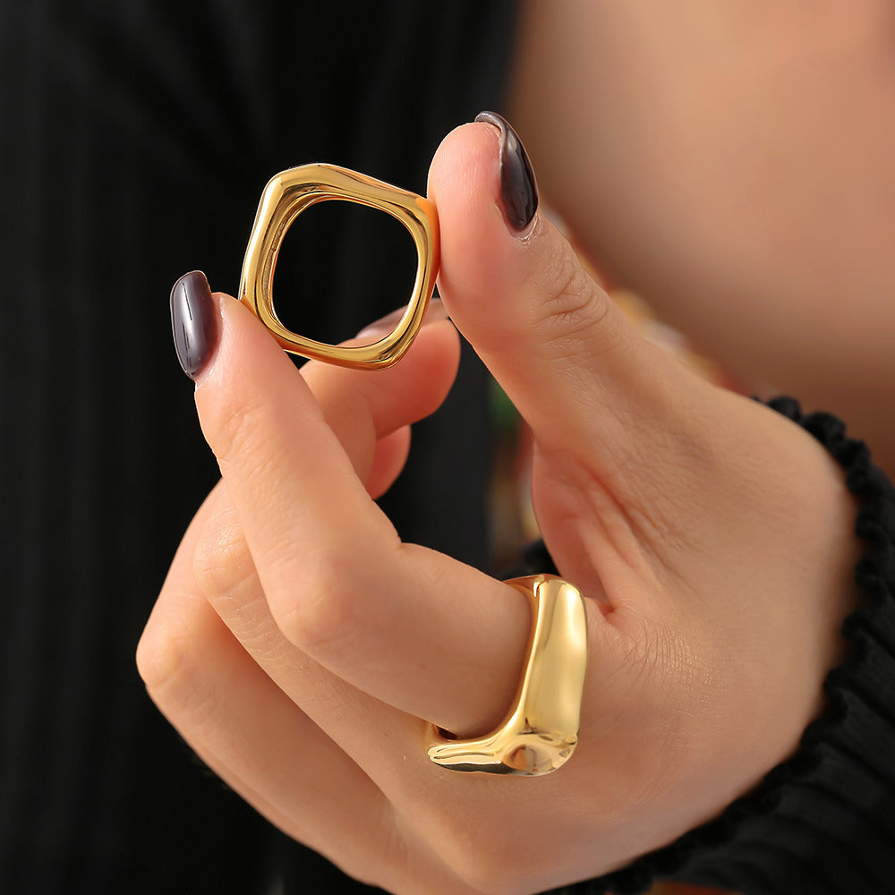 Square Geometric Stainless Steel Gold Plated Rings