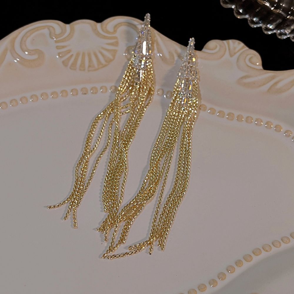 Women's Sier Needle Light Luxury Tassel Banquet Earrings