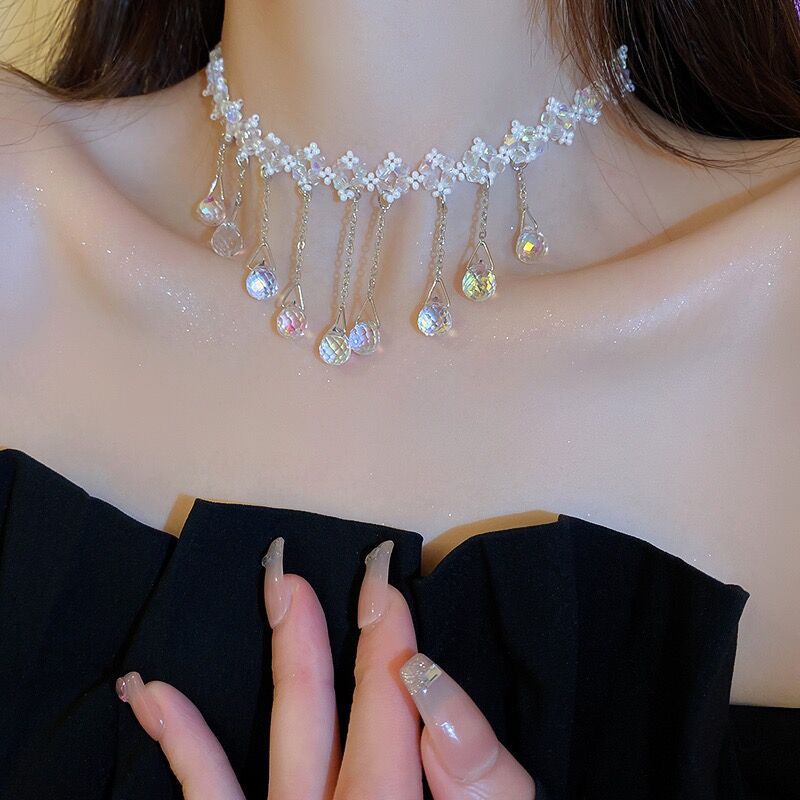 Women's Drop Tassel Pearl Double Layer Temperament Clavicle Chain Necklaces