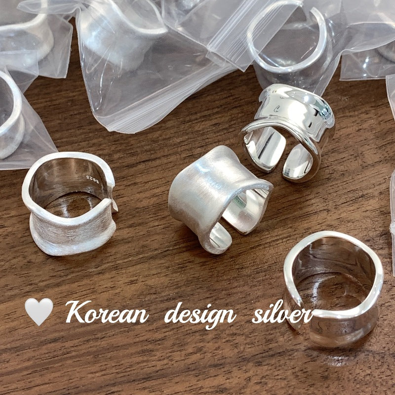 Wide Sterling Sier Irregular Brushed Open Rings