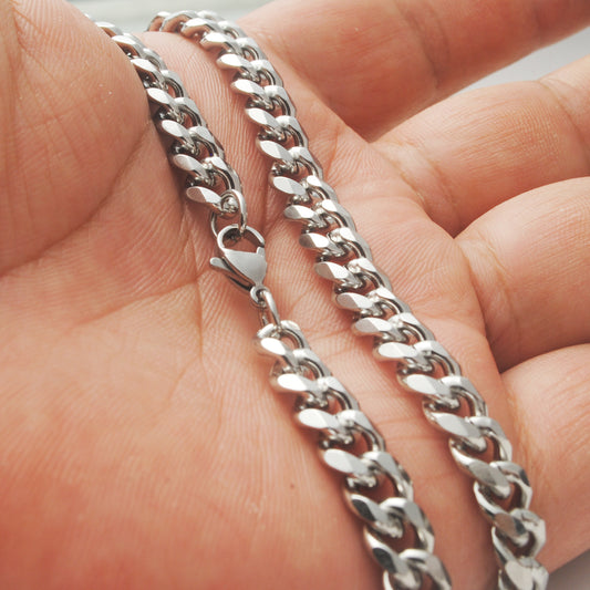 Women's & Men's Titanium Steel Ornament Cuban Link Chain Stainless Grinding Polishing Necklaces