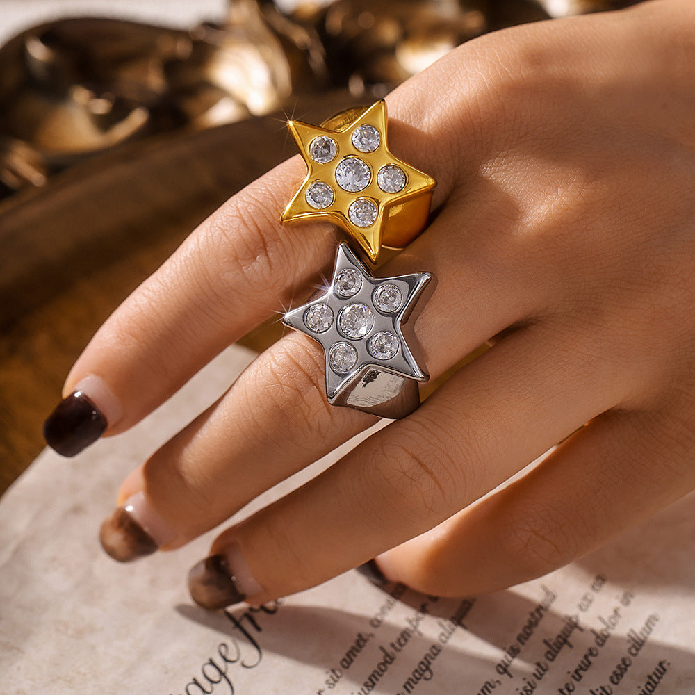 Star Gold Zircon Fashion High Sense Rings