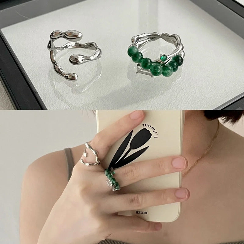 Irregular High-grade Moonstone Female Hollow Niche Design Rings