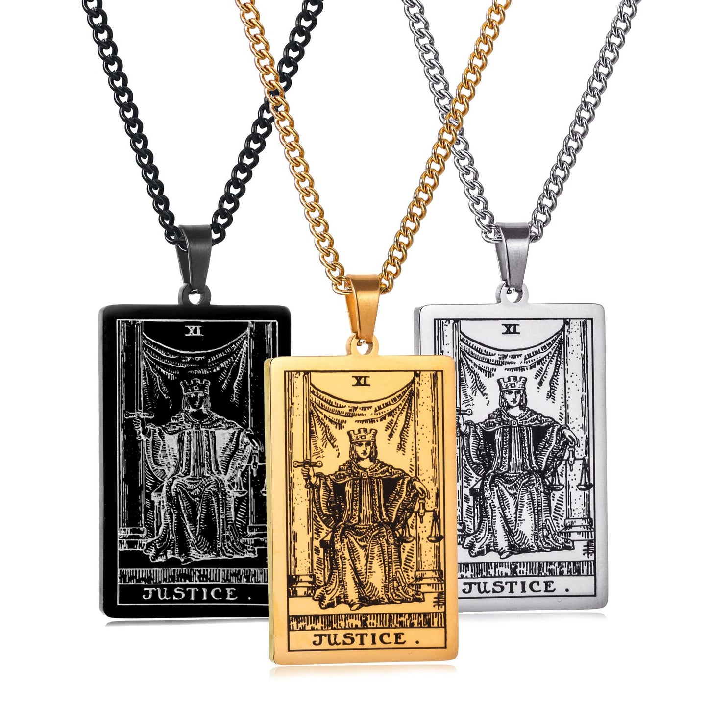 Men's Stainless Steel Tarot Personalized Retro Square Plate Necklaces