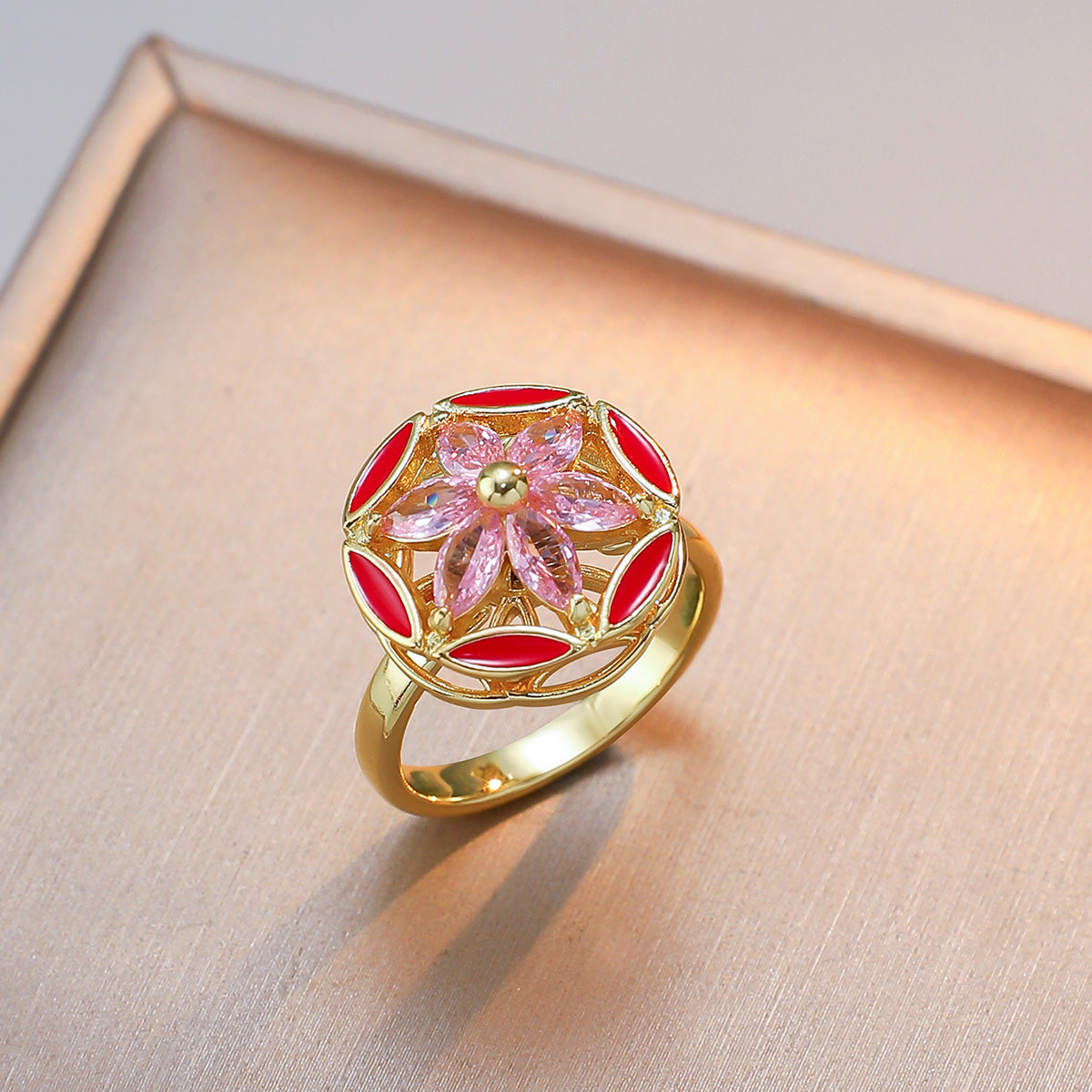 Female French Flower Rotating Open Niche Adjustable Index Ring