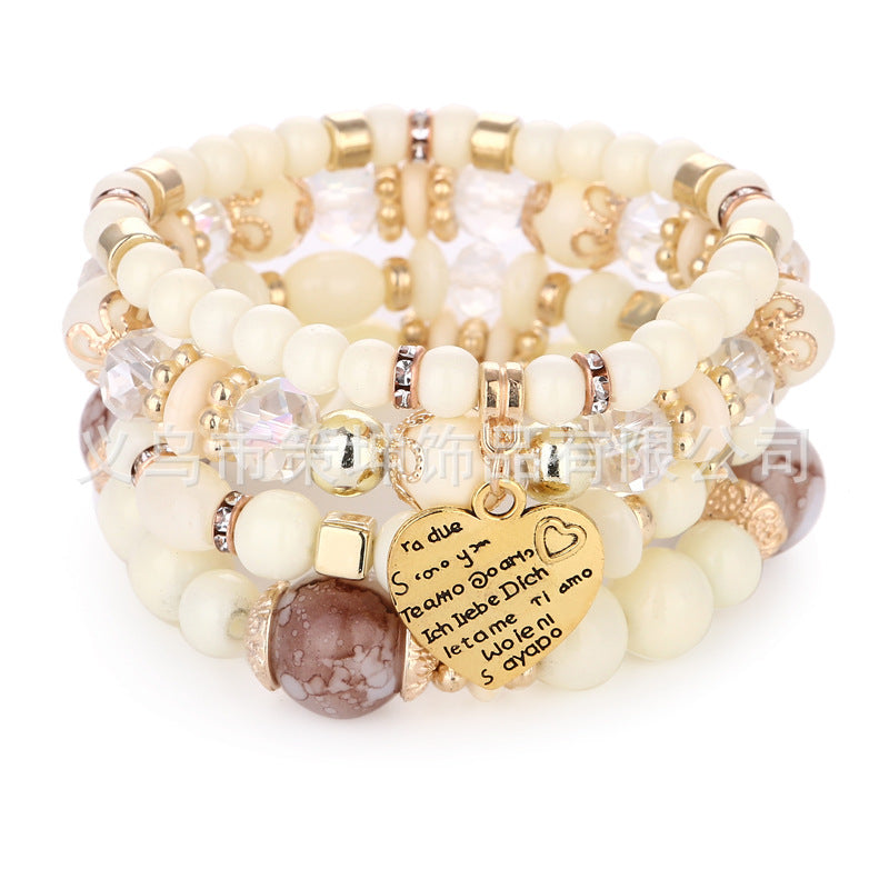 Women's Bohemian Ethnic Style Crystal Peach Heart Bracelets