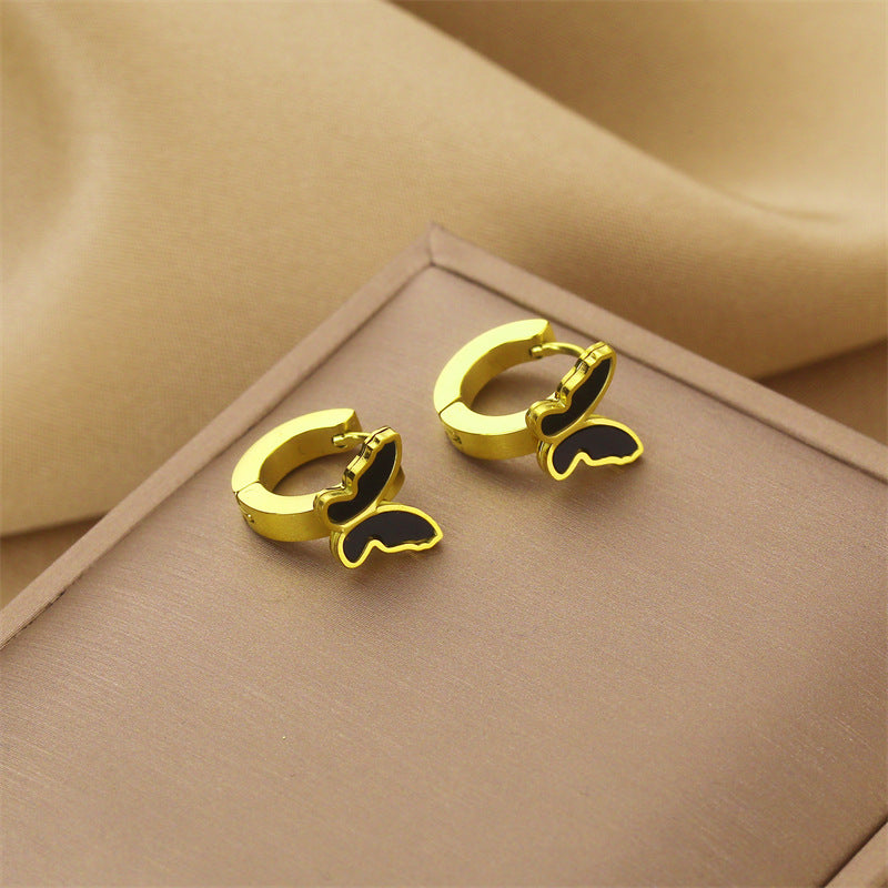 Steel No Fading Ear Gold Rose Earrings