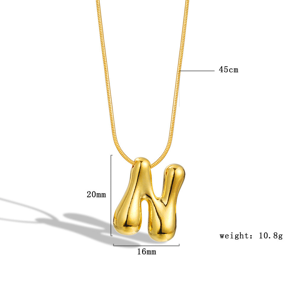Balloon Bubble Chubby Letter Copper Plated Necklaces