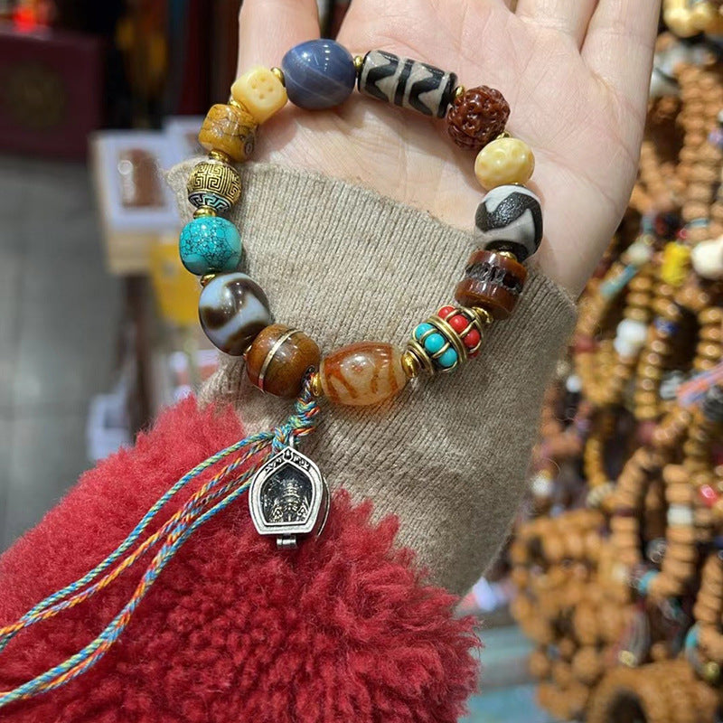 Women's & Men's Retro Ethnic Style Agate Ox Bone Rosary Bracelet