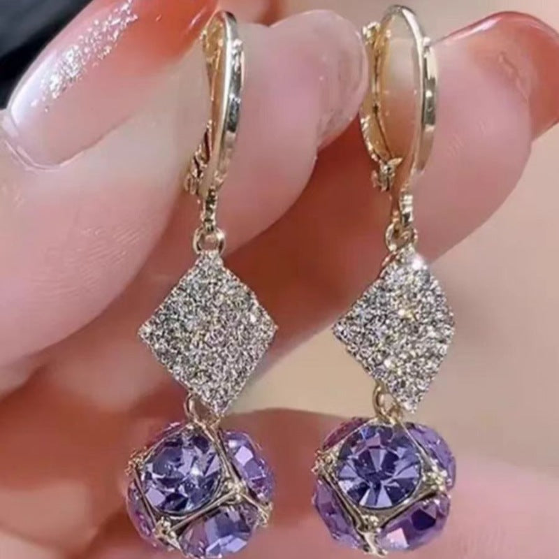 Purple Flower Crystal Super Fairy Lovely Generous Earrings