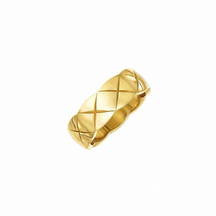 Gold Plated Classic Style Diamond Plaid Female Ring