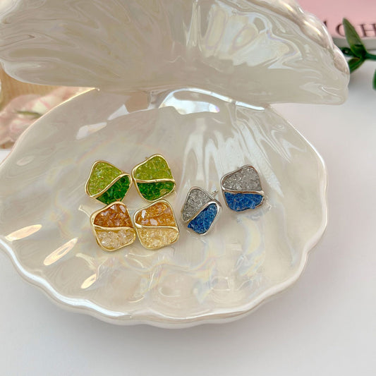Sier Needle Light Luxury High-grade Gradient Crystal Design Square Color Earrings
