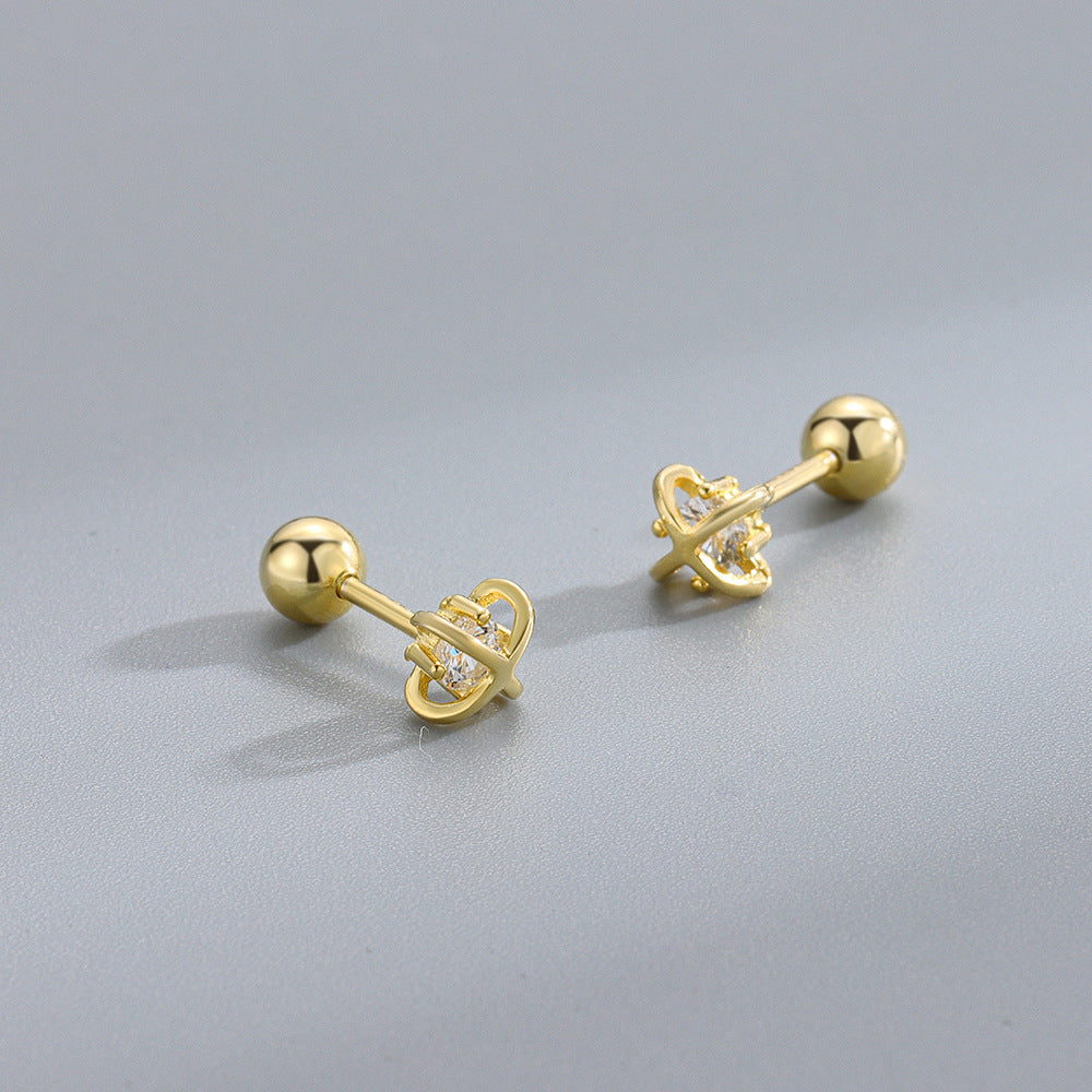 Diamond Cross Planet Screw Pin Summer High Earrings