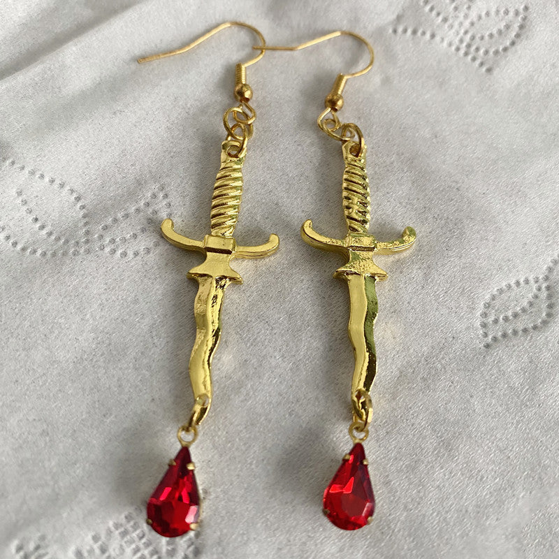 Dagger With Blood Red Knife Horror Earrings