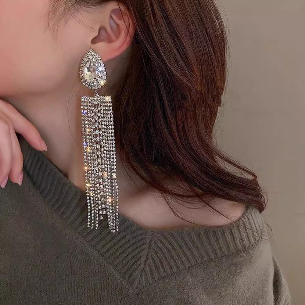 Women's Diamond Long Fringe Fashion Design Eardrops Earrings