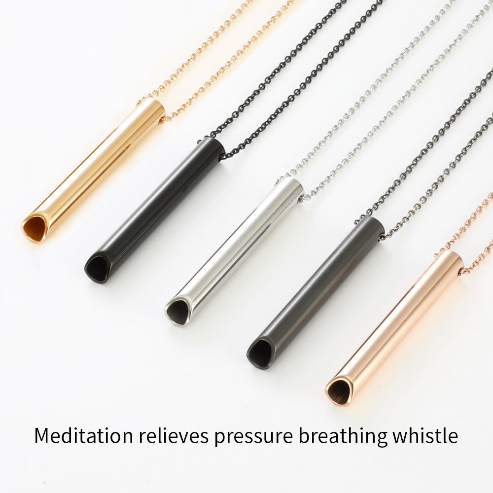 Hertz Meditation Whistle Stainless Steel Vacuum Regulate Breath Necklaces