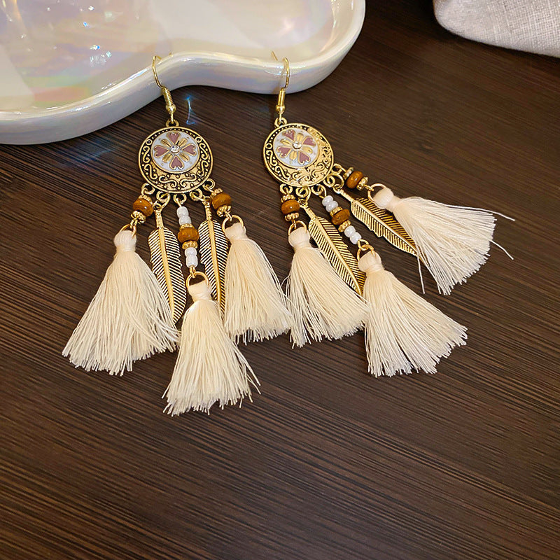 Beaded Tassel Vintage Ethnic Style Ear Hook Rings