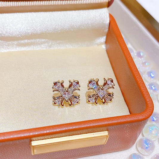 French Style Vintage Cross Zircon Female Sier Needle Unique Personality Rings