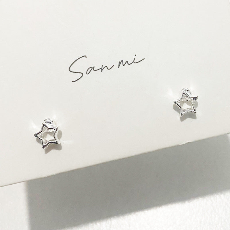 Fresh Plain Sier Plated Bow Female Small Simple Stud Earrings