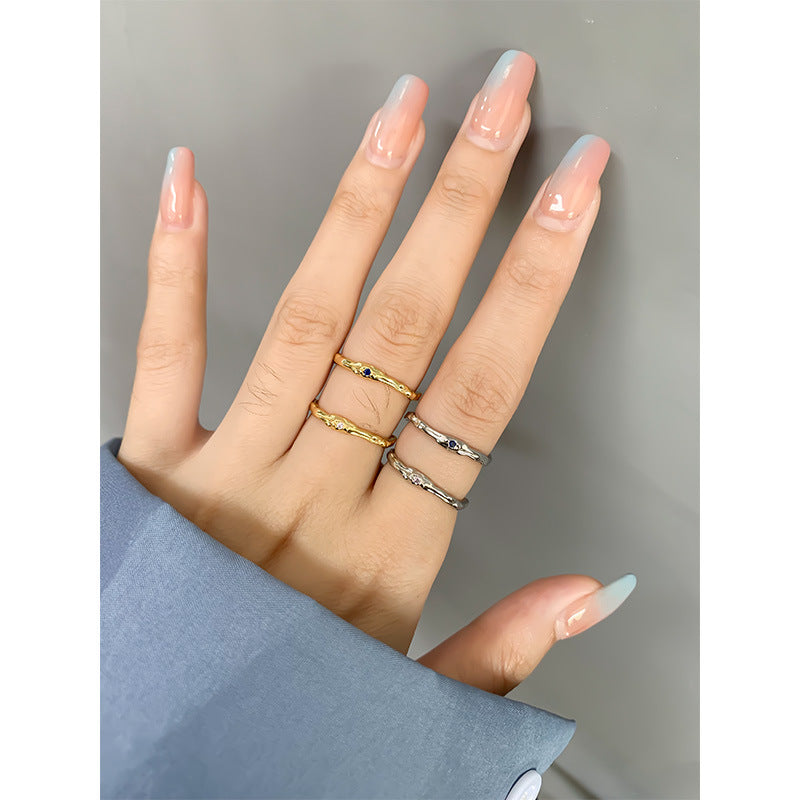Korean Niche Design Personality Irregular Surface Micro Inlaid Rings