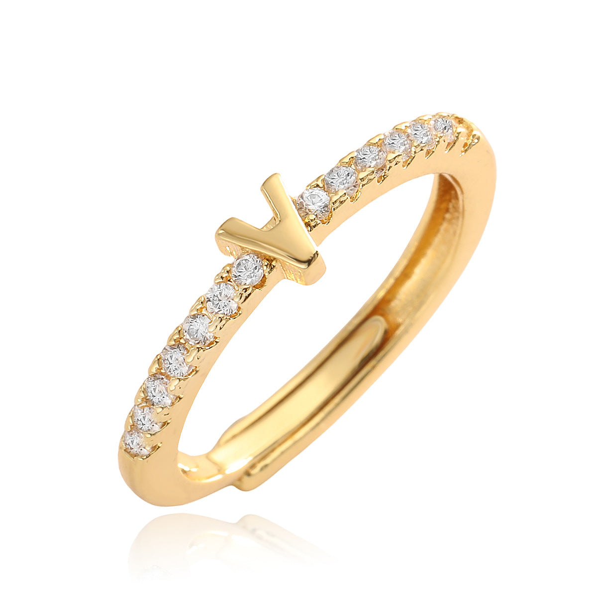 Simple Light Luxury Gold Zircon English Rings