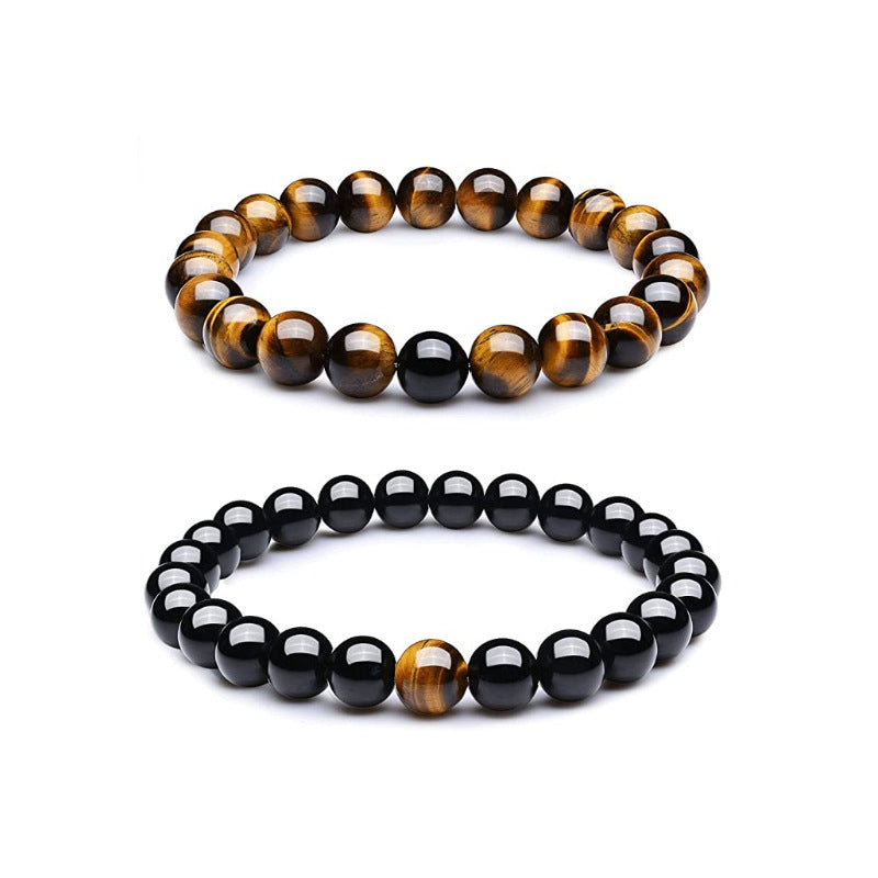 Men's Imitation Obsidian Black Agate Woven Bead Bracelets