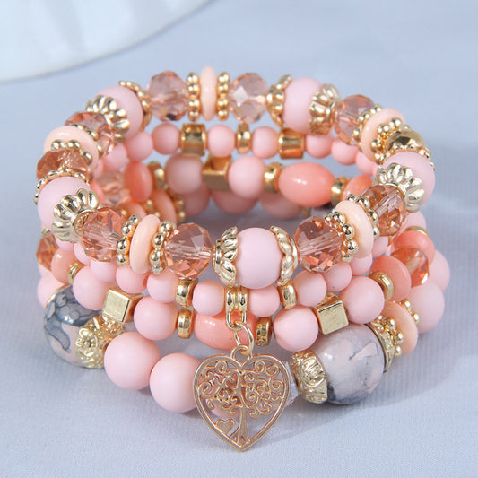 Women's Retro Ethnic Style Elastic Crystal Heart Bracelet