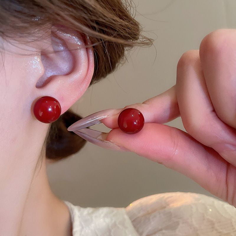 Women's Sier Needle Red Irregular Ear Retro Exaggerated Earrings