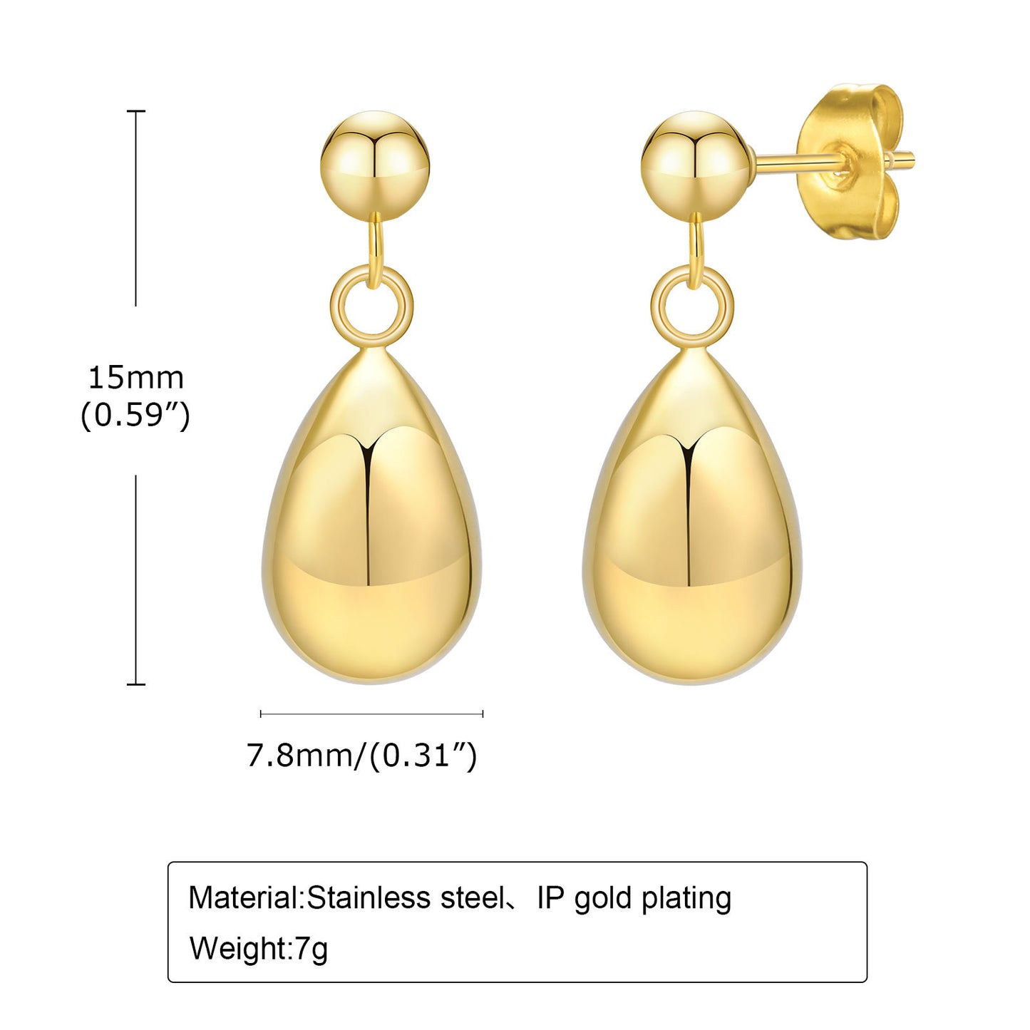Women's Steel Water Drop For Gold French Earrings