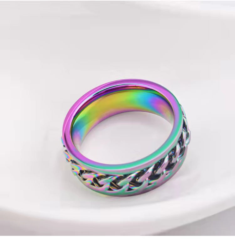 Men's Open Bottle Beer Rotating Titanium Steel Rainbow Rings