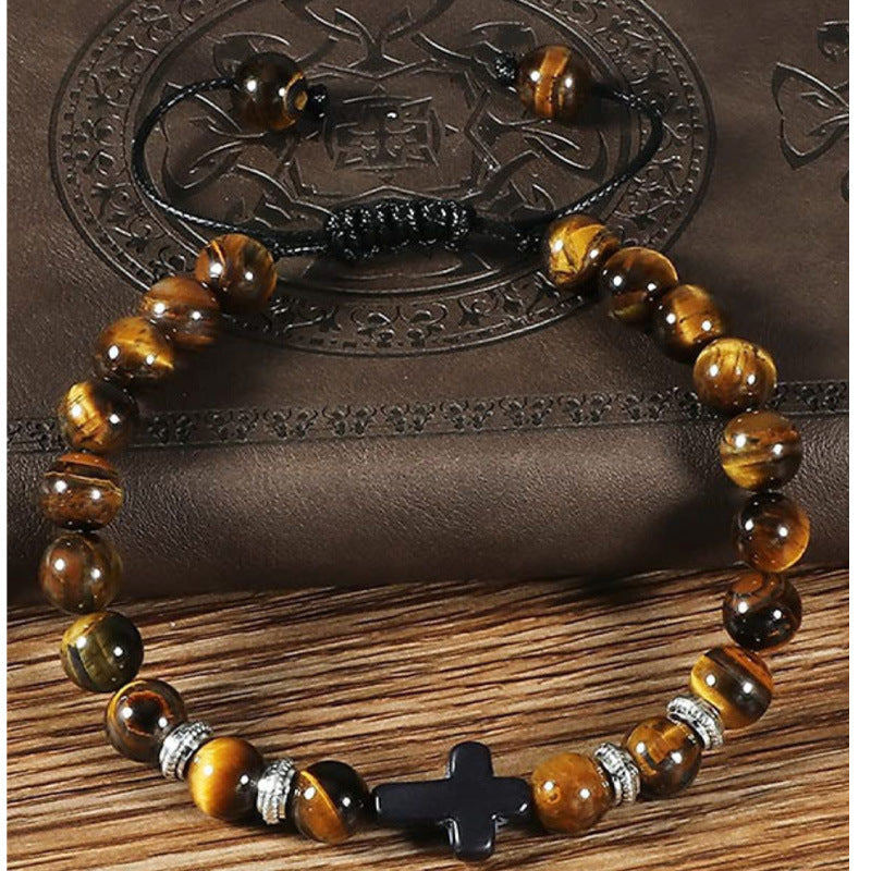 Men's Black Silk Frosted Woven Football Fashion Tigereye Bracelets