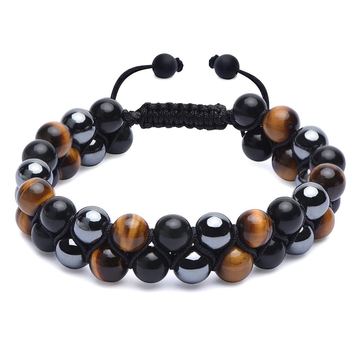 Men's Agate Stone Woven Adjustable Black Magnet Bracelets