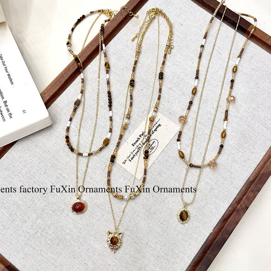 Women's Beaded Twin Design For Light Luxury Minority Tigereye Necklaces