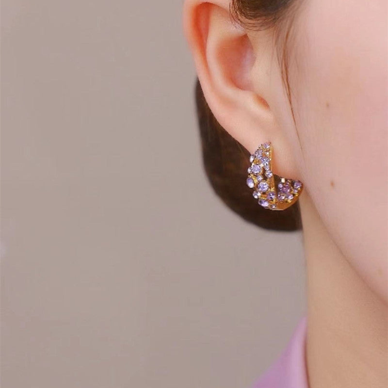 Purple Full Diamond Ear Clip Design Earrings