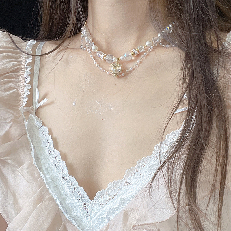 Heart Bow Pearl Korean Artsy Temperament Necklaces