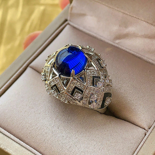 Women's Luxury Elegant Imitation Royal Blue Red Barklyite Rings