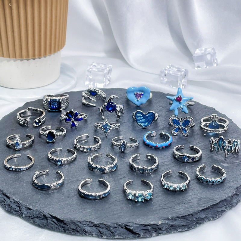 Female Niche Irregular Blue Series Simple Refined Stylish Versatile Rings