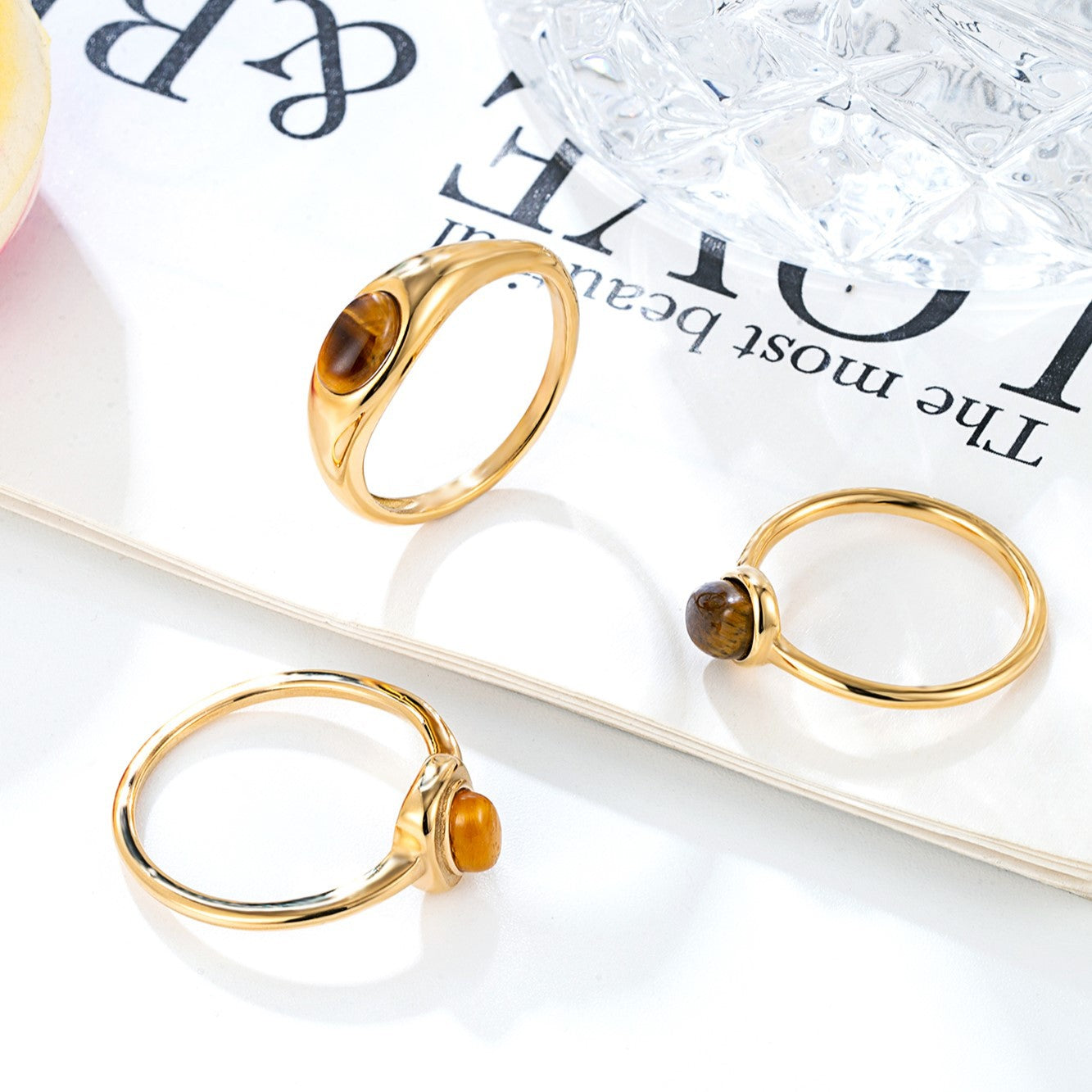 Arc Geometric Tigereye Light Luxury High-grade Rings