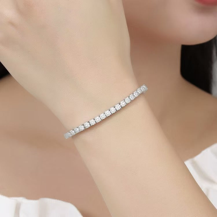 Single Row Round Full Diamond Tennis Bracelets