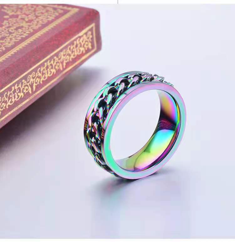 Men's Open Bottle Beer Rotating Titanium Steel Rainbow Rings