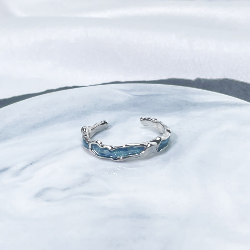 Female Niche Irregular Blue Series Simple Refined Stylish Versatile Rings
