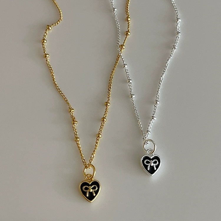 Black Drip Glazed Love Heart Bow Tie Necklaces