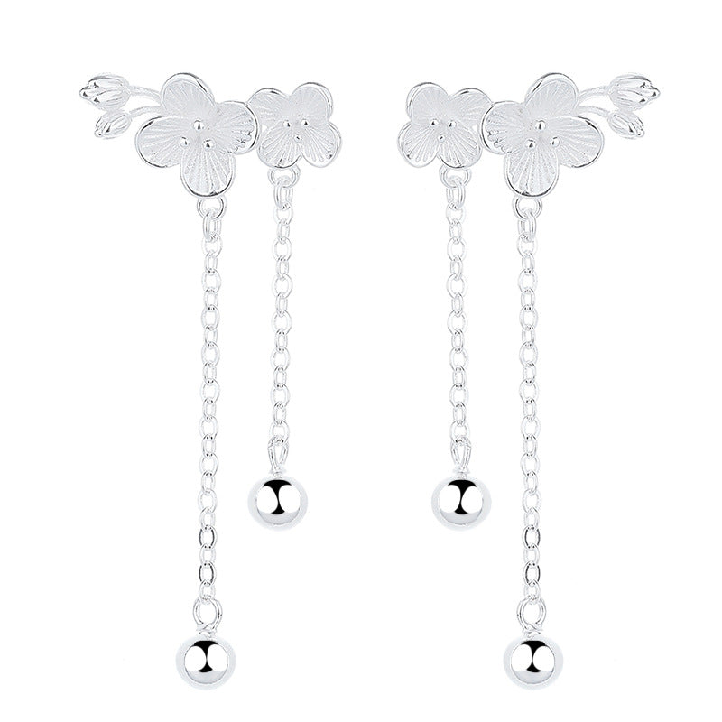 Sier Peach Blossom Thread Female Sweet Fashion Flower Earrings