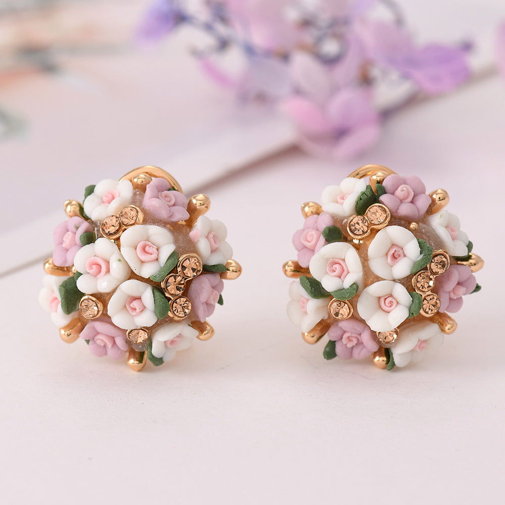 Ceramic Flower Small Commodity Rose Ear Stud Earrings