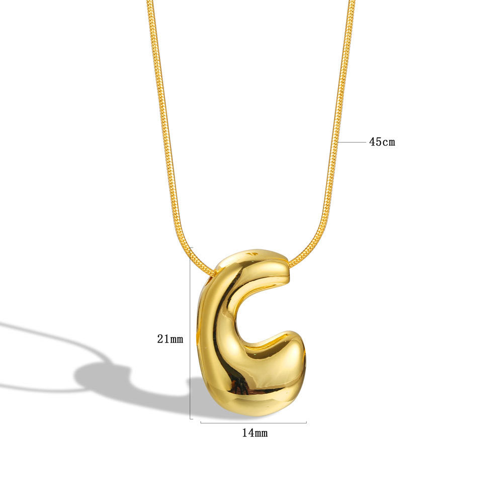 Balloon Bubble Chubby Letter Copper Plated Necklaces